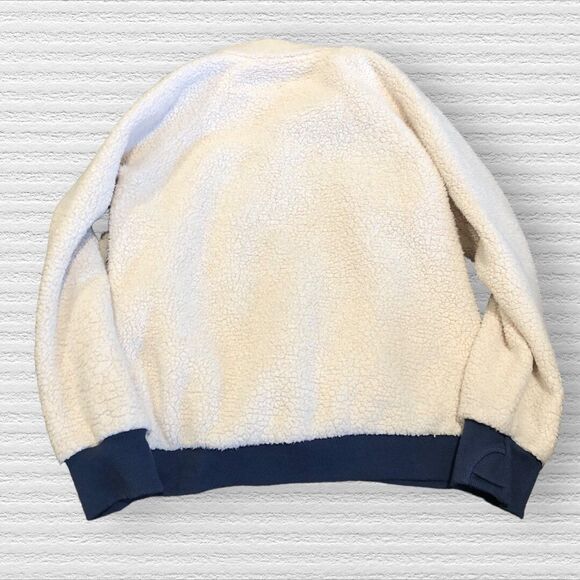 Athleta Girl XL 14 Sherpa Fleece Pullover Cream Blue Trim Thumbholes Quarter Zip - Picture 6 of 6